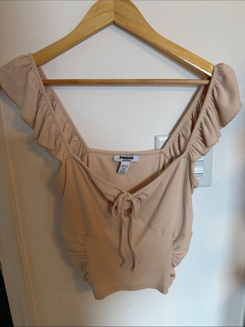 RSQ Blush Tie-Front Ruffle Ribbed Camisole